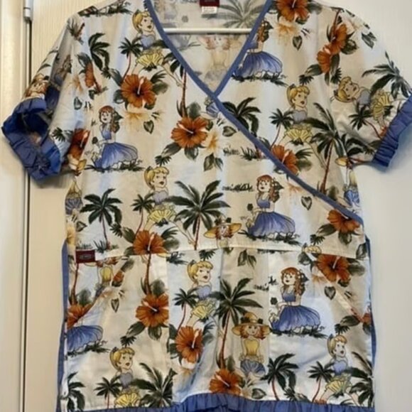 Palm Trees Plumeria Hawaiian Medical Doctor Nurse Hospital Scrub Med EUC #M-014 - Picture 2 of 4